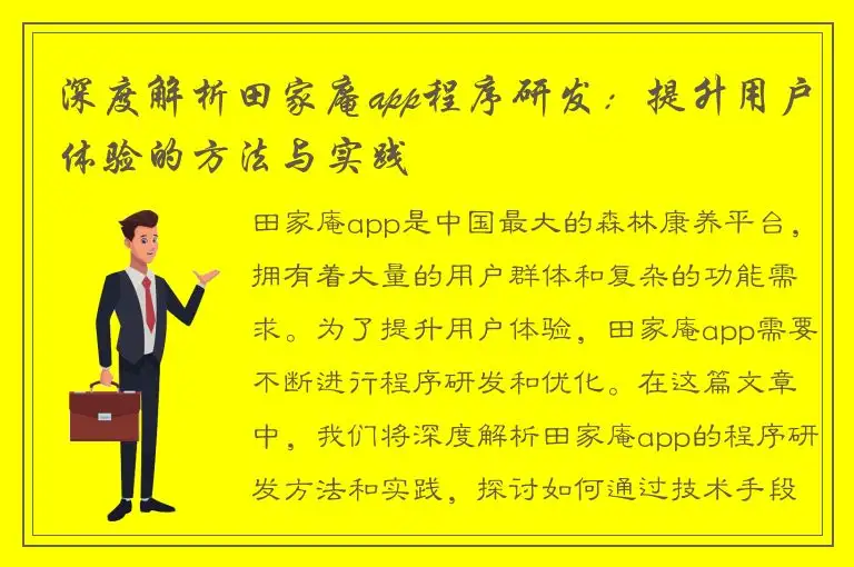 深度解析田家庵app程序研发：提升用户体验的方法与实践