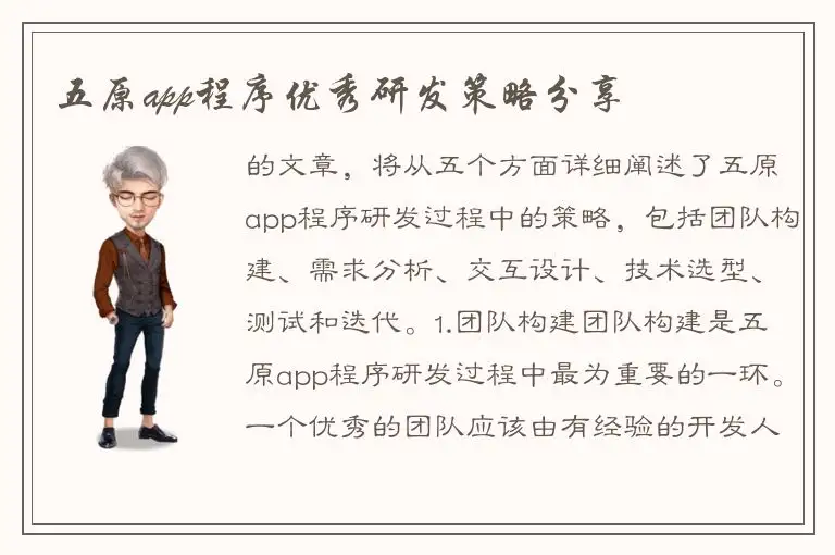 五原app程序优秀研发策略分享