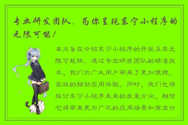 专业研发团队，为你呈现东宁小程序的无限可能！