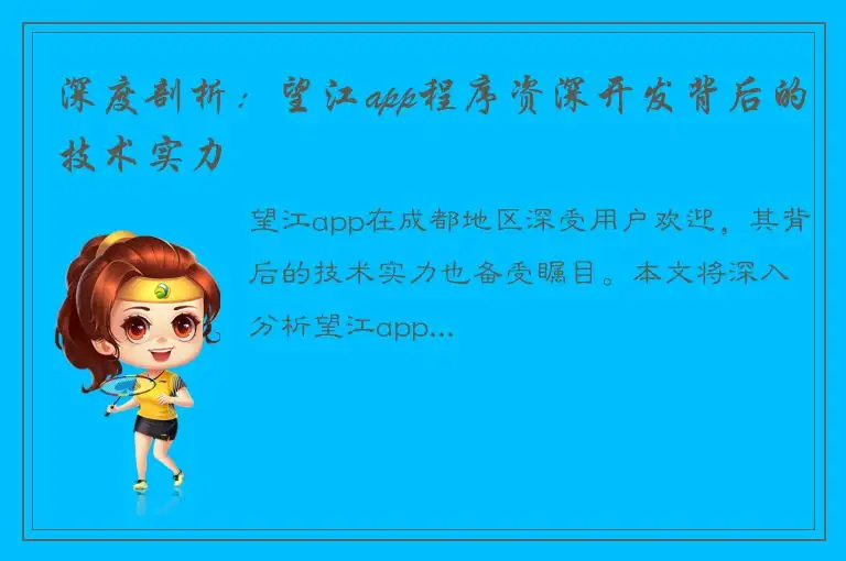 深度剖析：望江app程序资深开发背后的技术实力