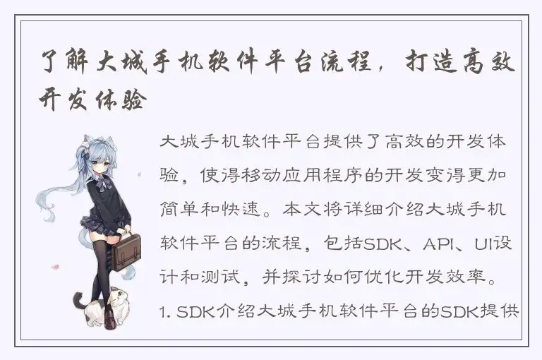 了解大城手机软件平台流程，打造高效开发体验