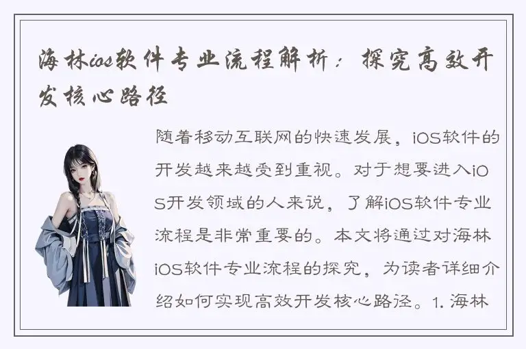 海林ios软件专业流程解析：探究高效开发核心路径