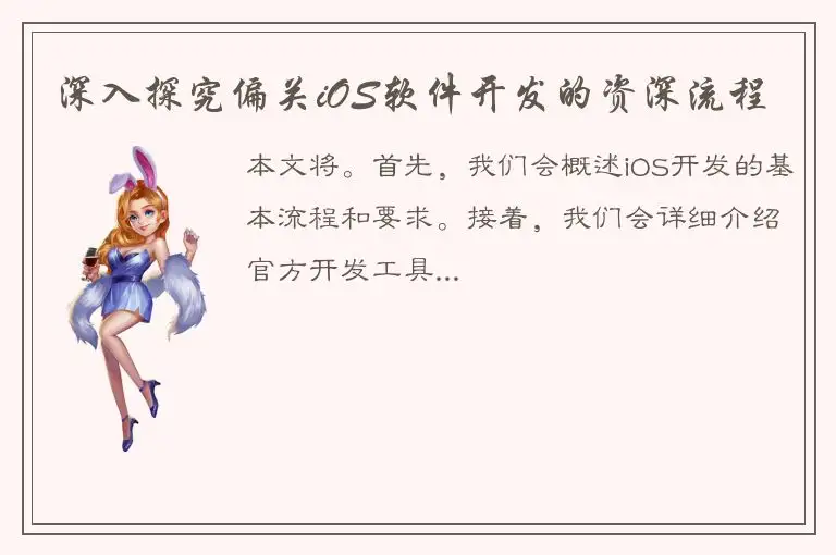 深入探究偏关iOS软件开发的资深流程