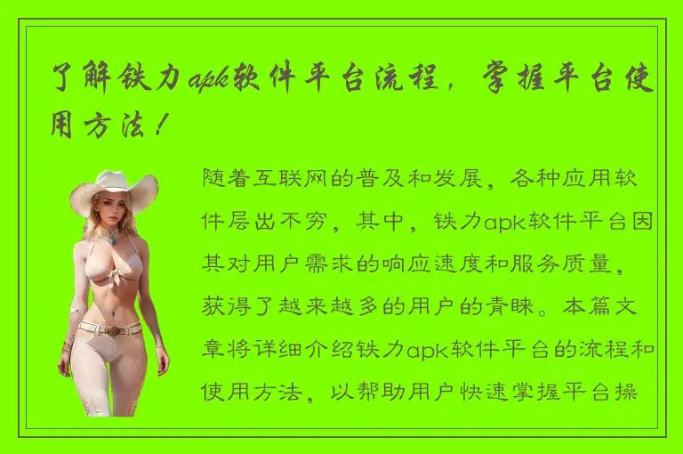 了解铁力apk软件平台流程，掌握平台使用方法！