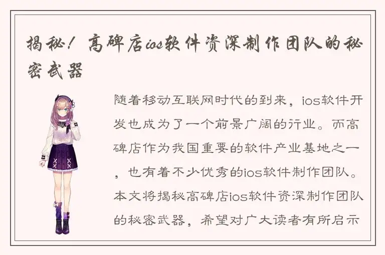 揭秘！高碑店ios软件资深制作团队的秘密武器