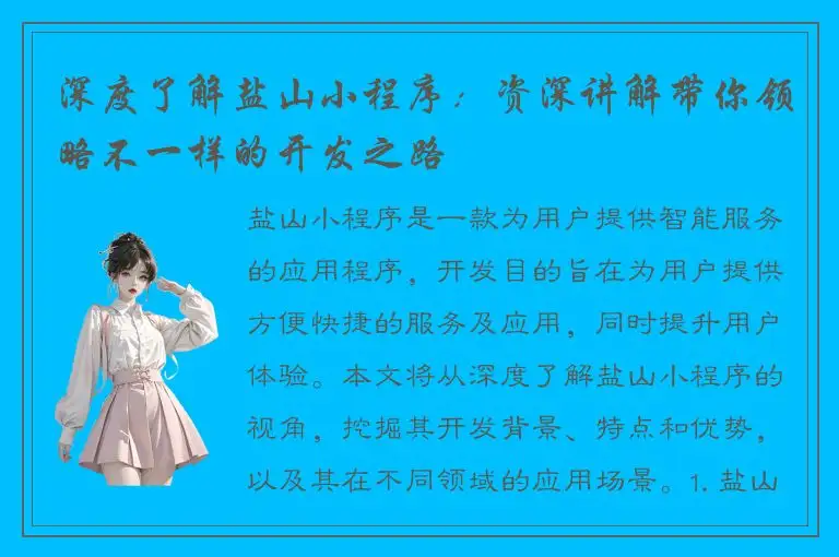 深度了解盐山小程序：资深讲解带你领略不一样的开发之路