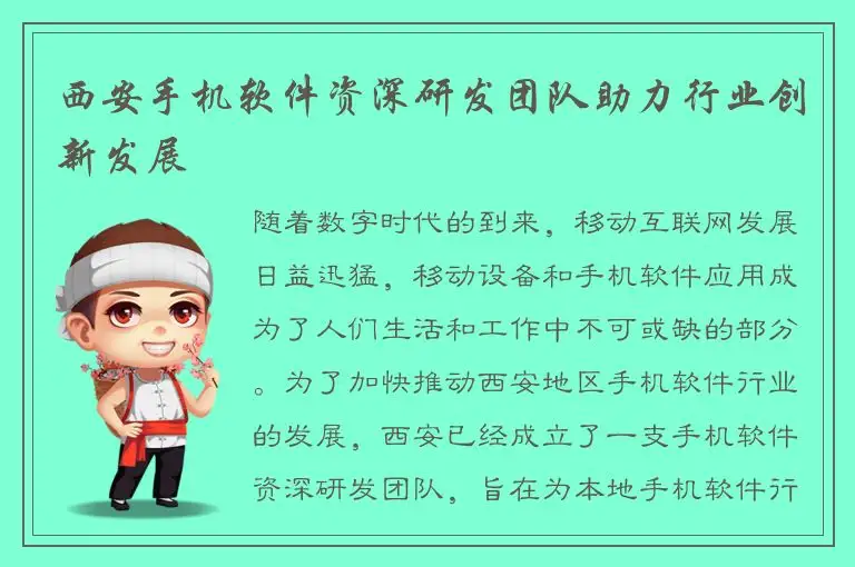 西安手机软件资深研发团队助力行业创新发展