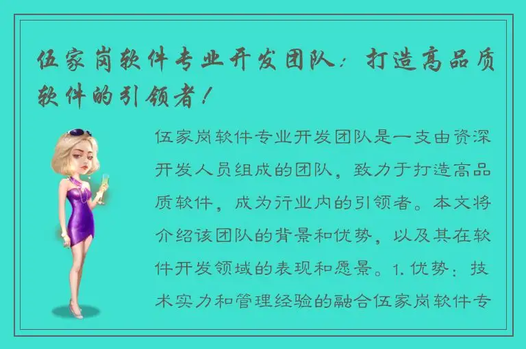 伍家岗软件专业开发团队：打造高品质软件的引领者！