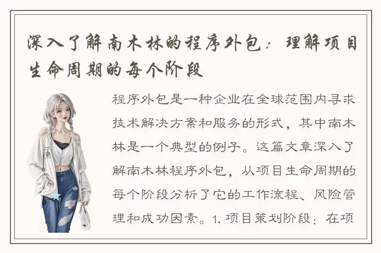 深入了解南木林的程序外包：理解项目生命周期的每个阶段