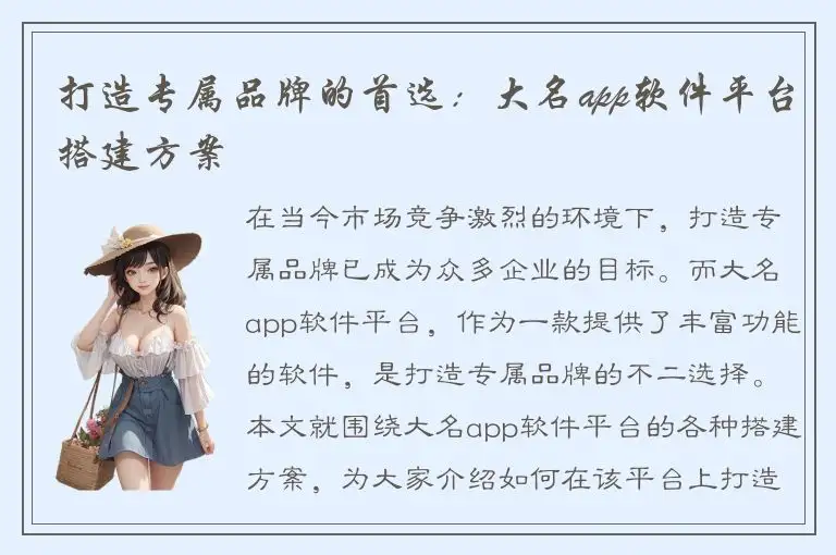 打造专属品牌的首选：大名app软件平台搭建方案