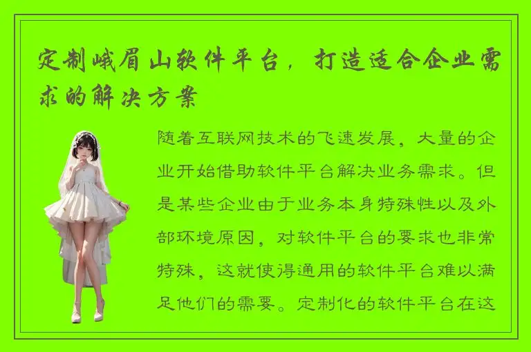 定制峨眉山软件平台，打造适合企业需求的解决方案