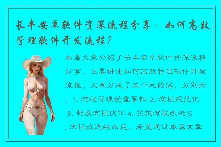 长丰安卓软件资深流程分享：如何高效管理软件开发流程？