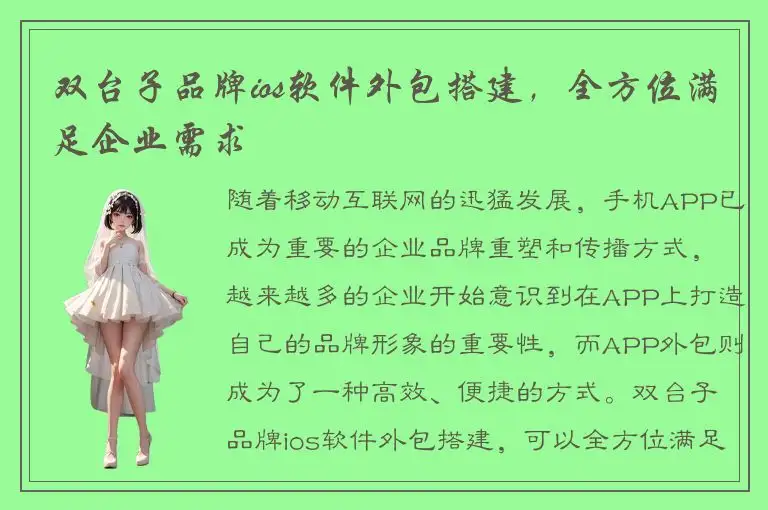双台子品牌ios软件外包搭建，全方位满足企业需求