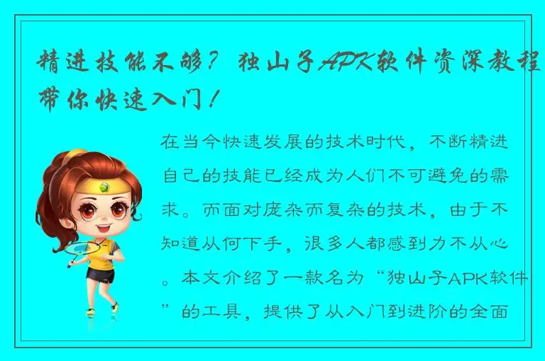 精进技能不够？独山子APK软件资深教程带你快速入门！