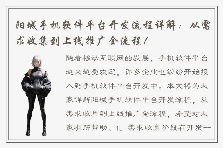 阳城手机软件平台开发流程详解：从需求收集到上线推广全流程！