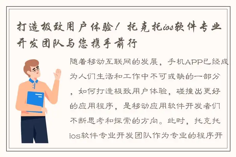打造极致用户体验！托克托ios软件专业开发团队与您携手前行
