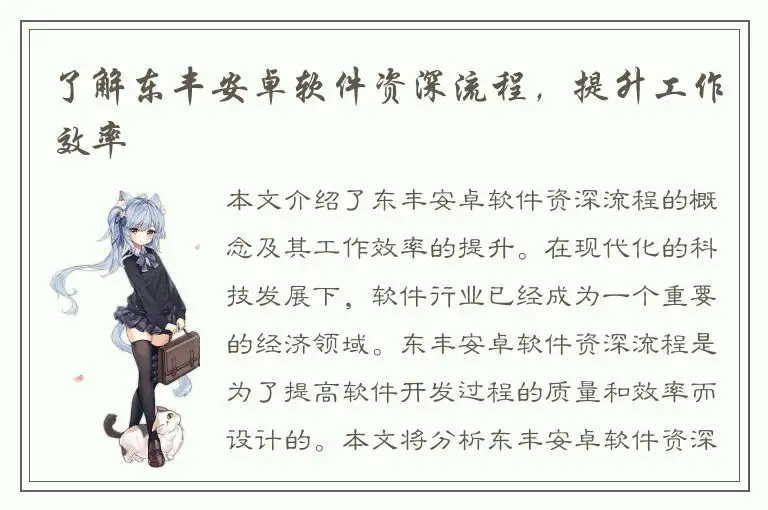 了解东丰安卓软件资深流程，提升工作效率