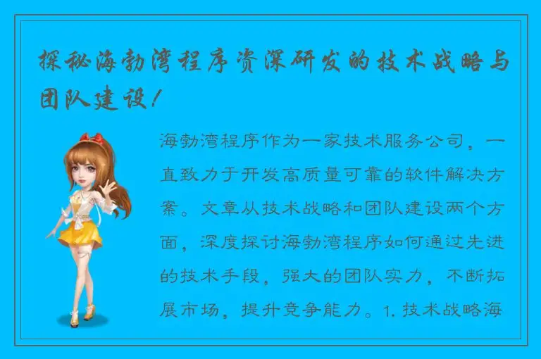 探秘海勃湾程序资深研发的技术战略与团队建设！