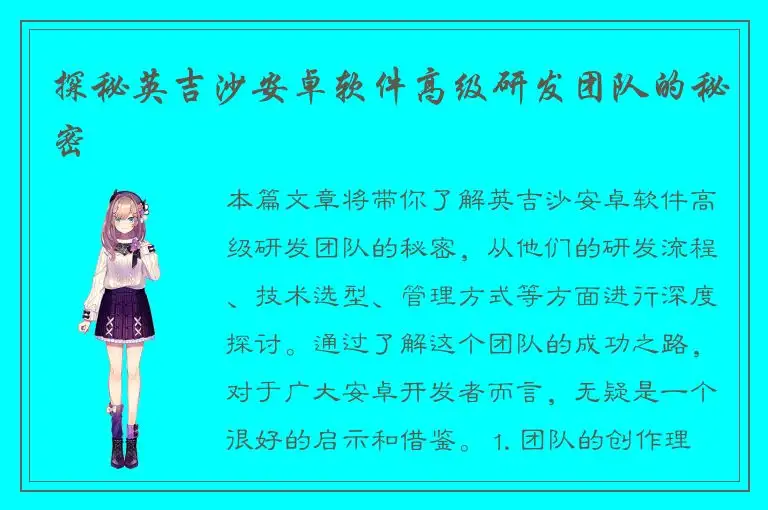 探秘英吉沙安卓软件高级研发团队的秘密