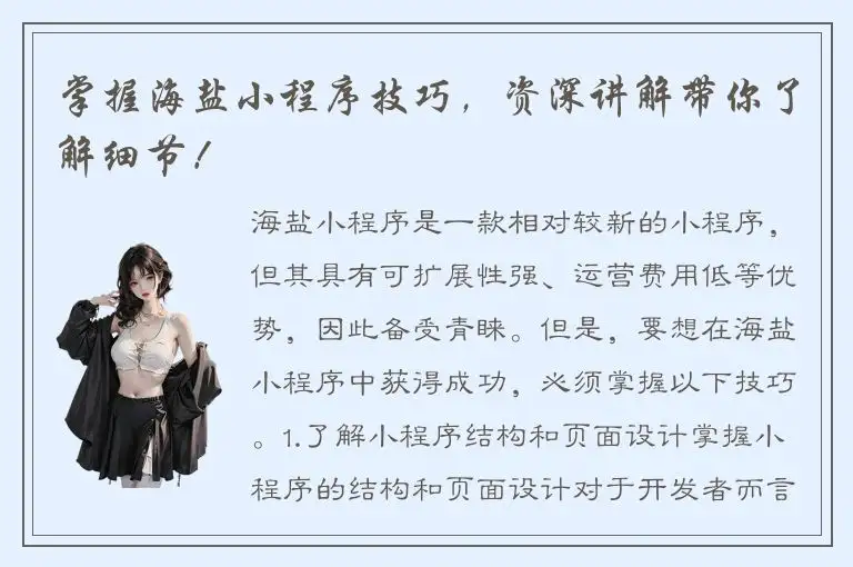 掌握海盐小程序技巧，资深讲解带你了解细节！