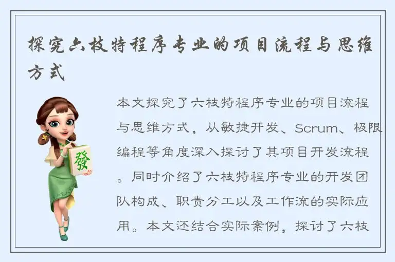 探究六枝特程序专业的项目流程与思维方式
