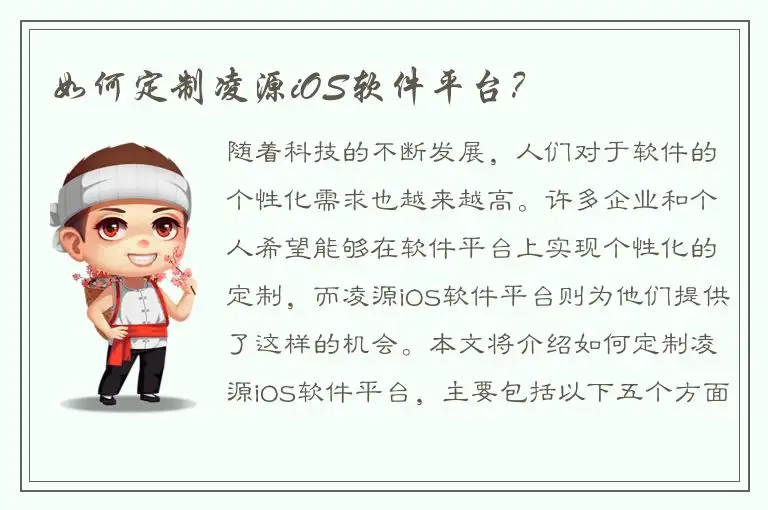 如何定制凌源iOS软件平台？