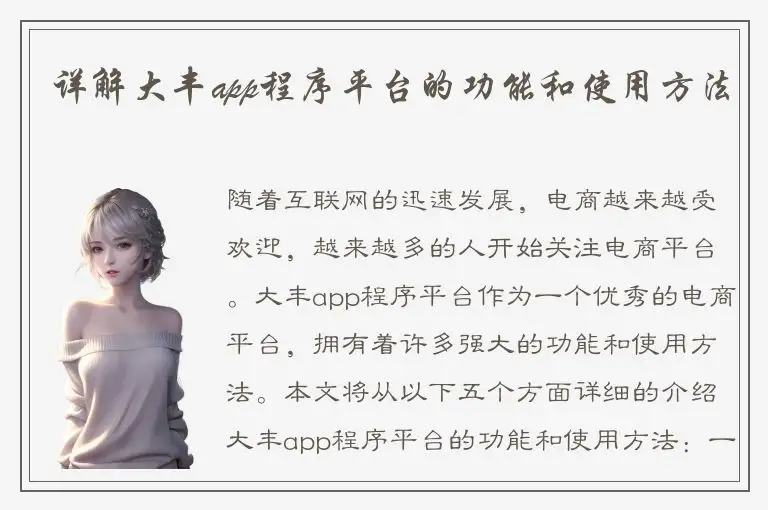 详解大丰app程序平台的功能和使用方法