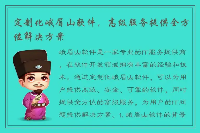 定制化峨眉山软件，高级服务提供全方位解决方案