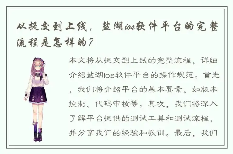 从提交到上线，盐湖ios软件平台的完整流程是怎样的？