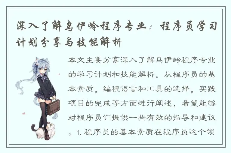 深入了解乌伊岭程序专业：程序员学习计划分享与技能解析