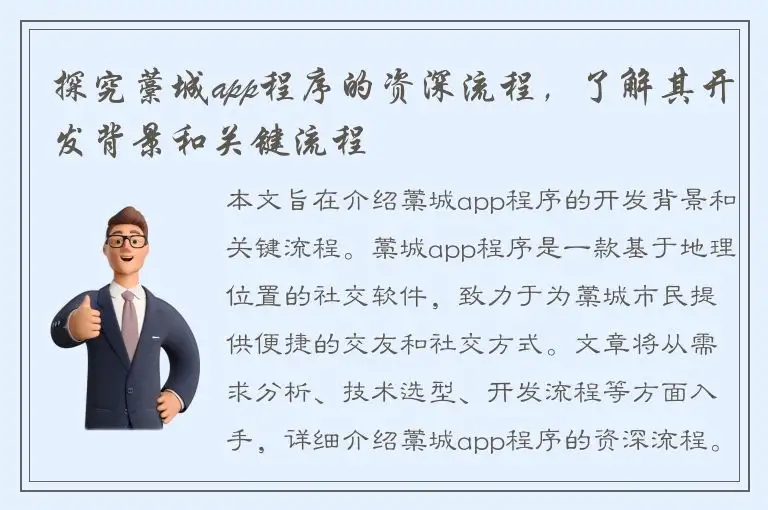 探究藁城app程序的资深流程，了解其开发背景和关键流程