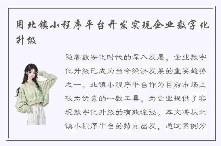 用北镇小程序平台开发实现企业数字化升级