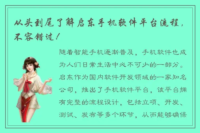 从头到尾了解启东手机软件平台流程，不容错过！