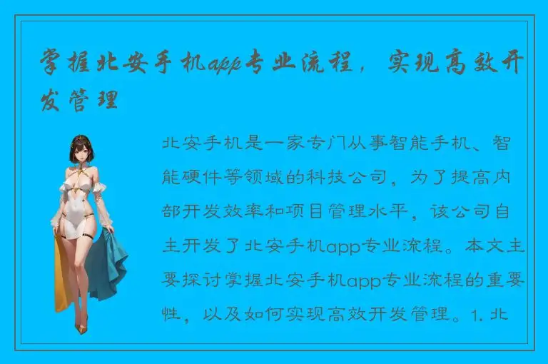 掌握北安手机app专业流程，实现高效开发管理