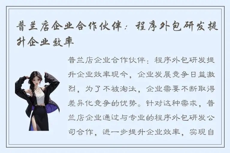 普兰店企业合作伙伴：程序外包研发提升企业效率