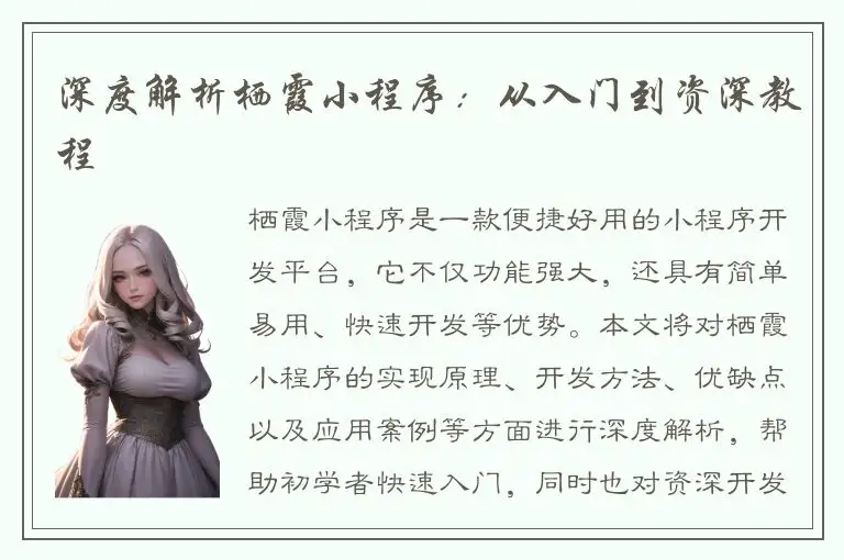 深度解析栖霞小程序：从入门到资深教程