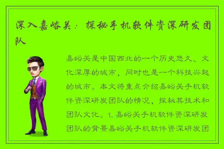 深入嘉峪关：探秘手机软件资深研发团队