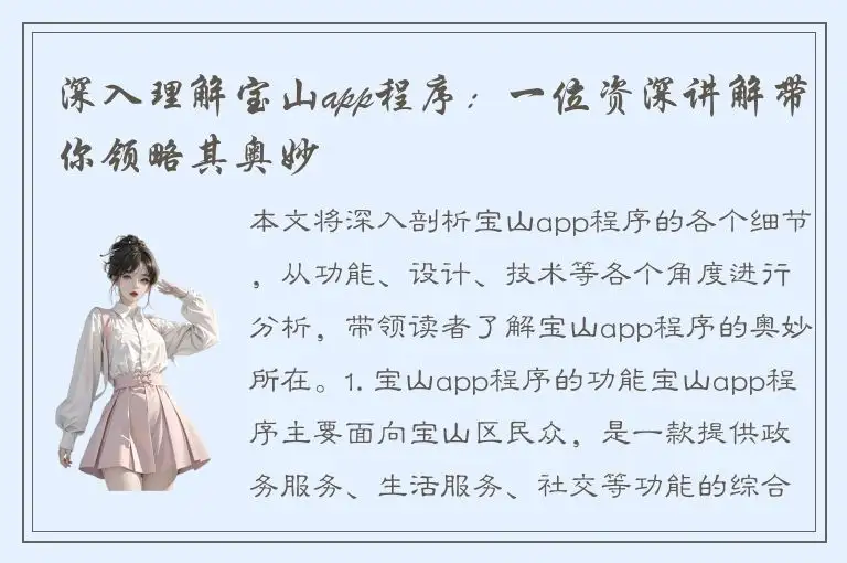 深入理解宝山app程序：一位资深讲解带你领略其奥妙