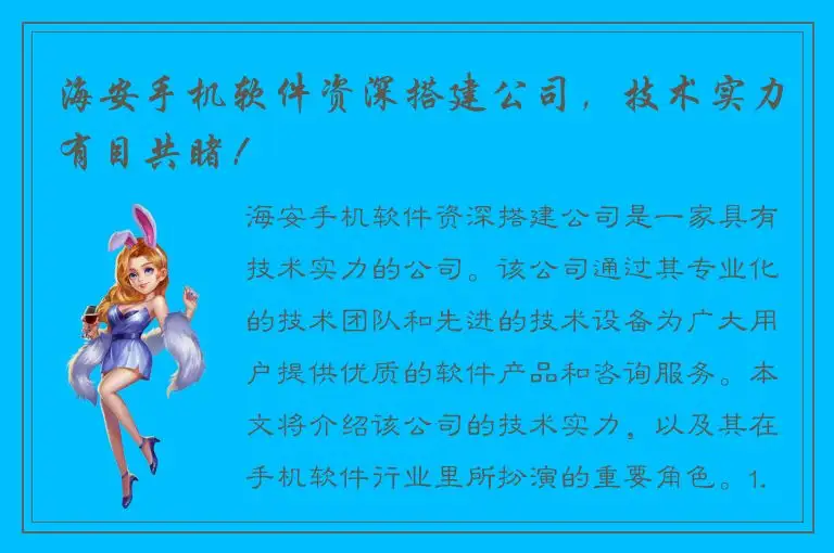海安手机软件资深搭建公司，技术实力有目共睹！