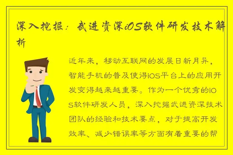 深入挖掘：武进资深iOS软件研发技术解析