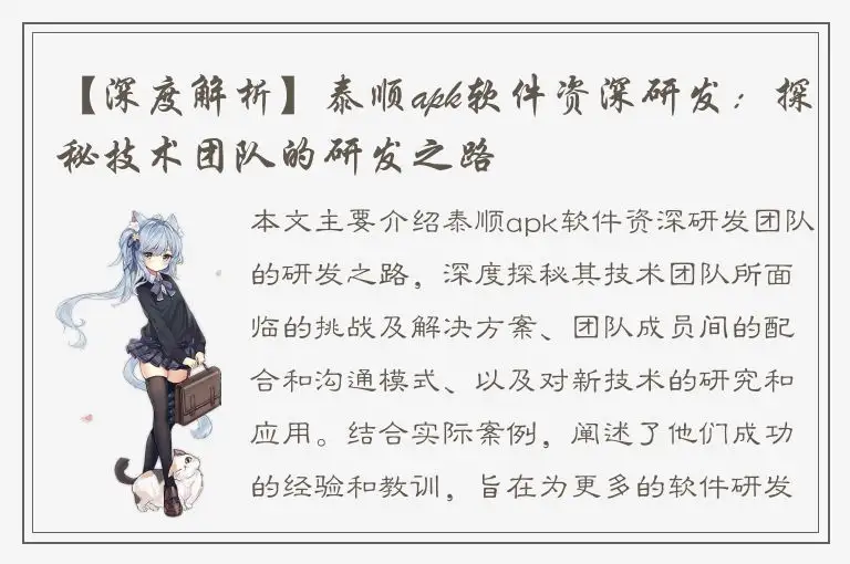 【深度解析】泰顺apk软件资深研发：探秘技术团队的研发之路