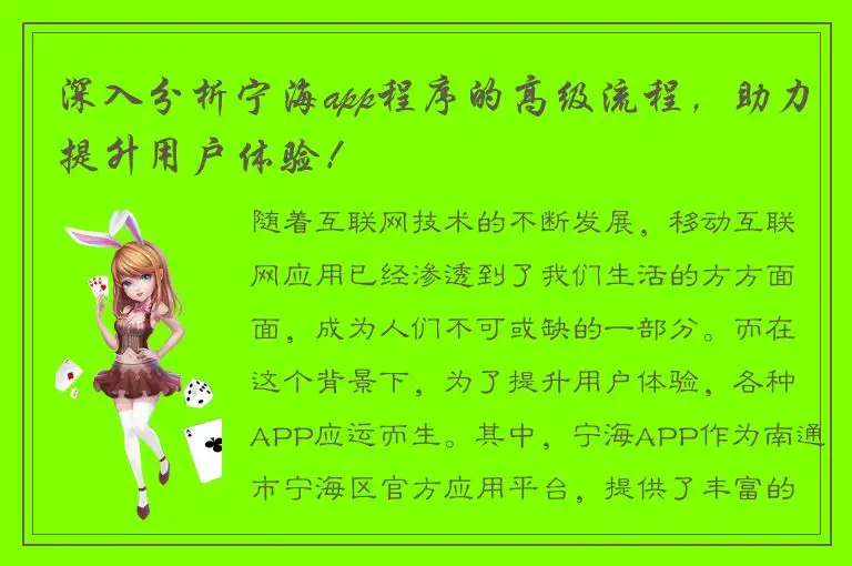 深入分析宁海app程序的高级流程，助力提升用户体验！
