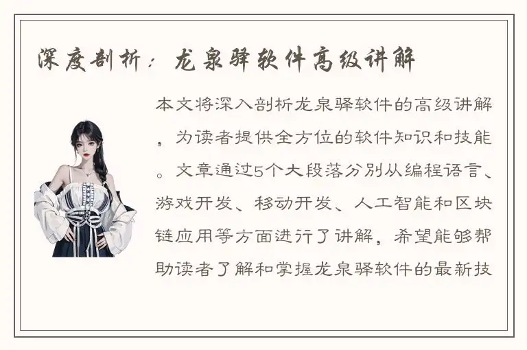 深度剖析：龙泉驿软件高级讲解