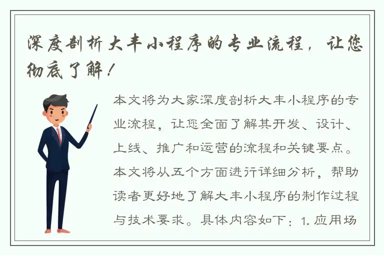 深度剖析大丰小程序的专业流程，让您彻底了解！