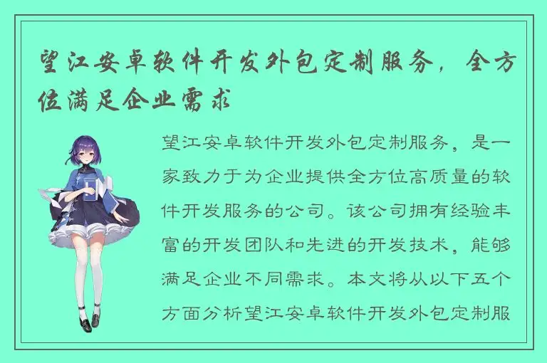 望江安卓软件开发外包定制服务，全方位满足企业需求