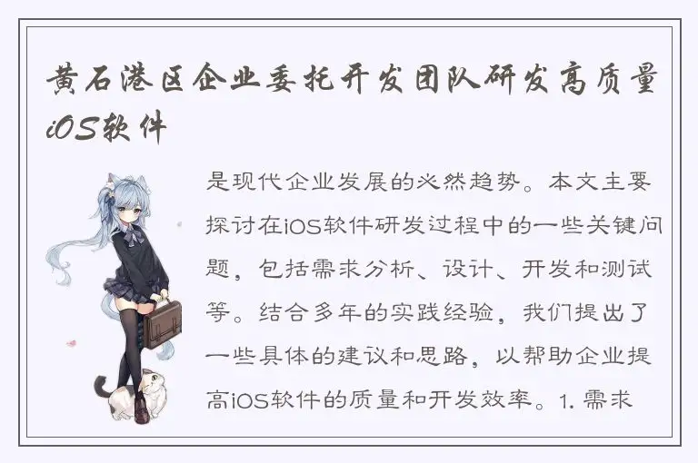 黄石港区企业委托开发团队研发高质量iOS软件