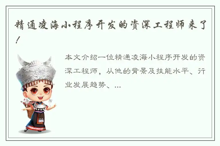精通凌海小程序开发的资深工程师来了！