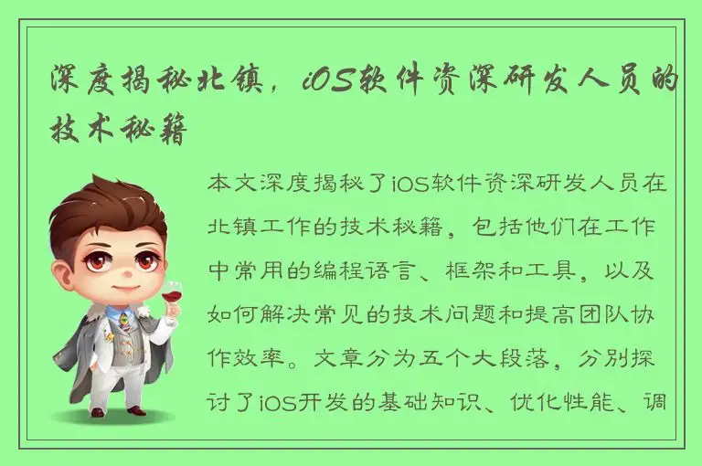 深度揭秘北镇，iOS软件资深研发人员的技术秘籍