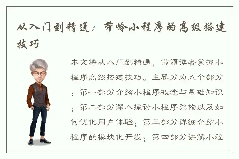 从入门到精通：带岭小程序的高级搭建技巧