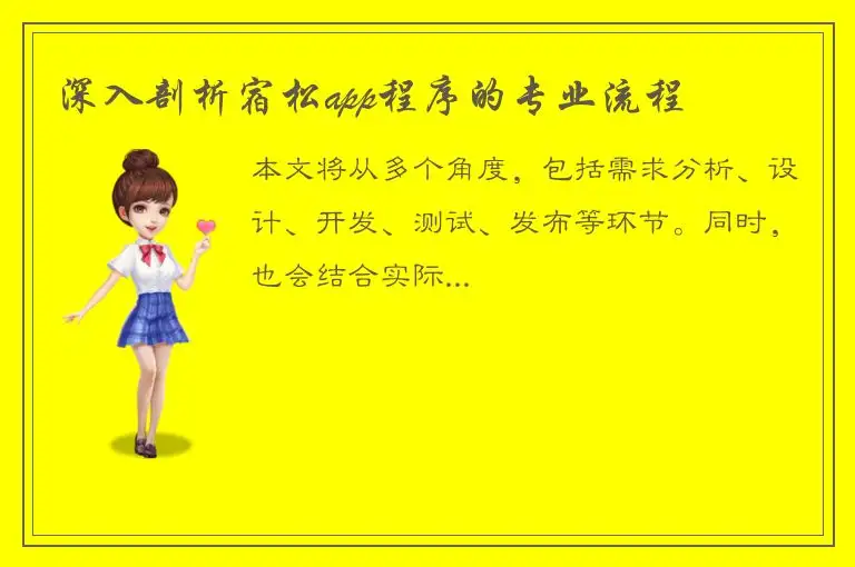 深入剖析宿松app程序的专业流程